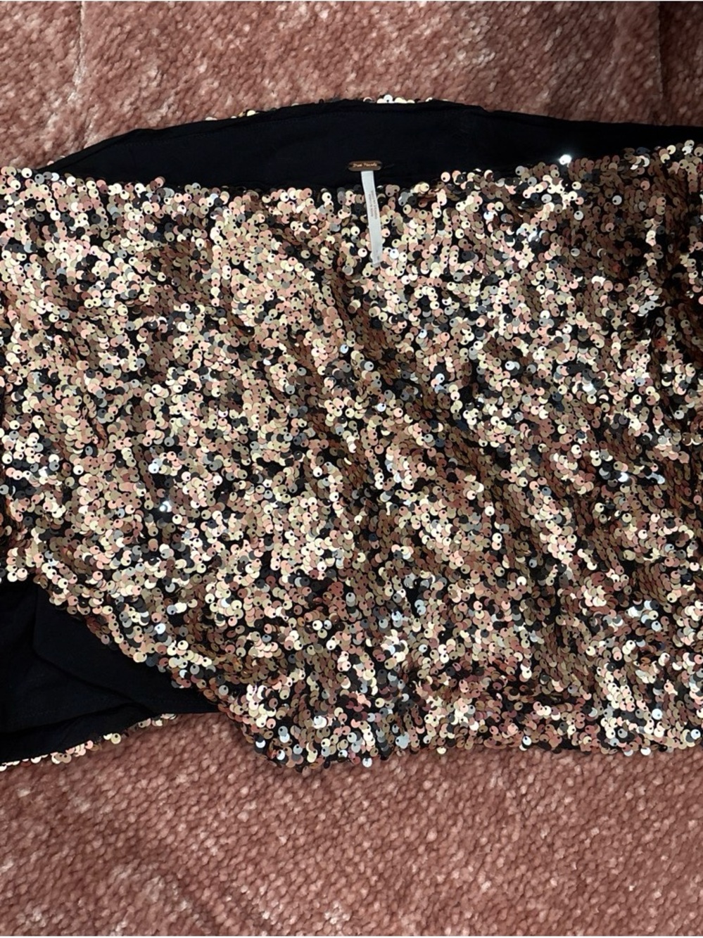 Free People Rose Gold Sequin Mini Skirt
